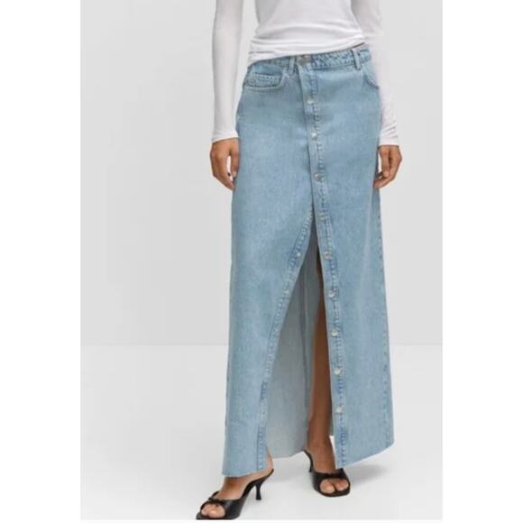 NWT Mango Long Denim Skirt Asymmetrical Button Small - Picture 7 of 7